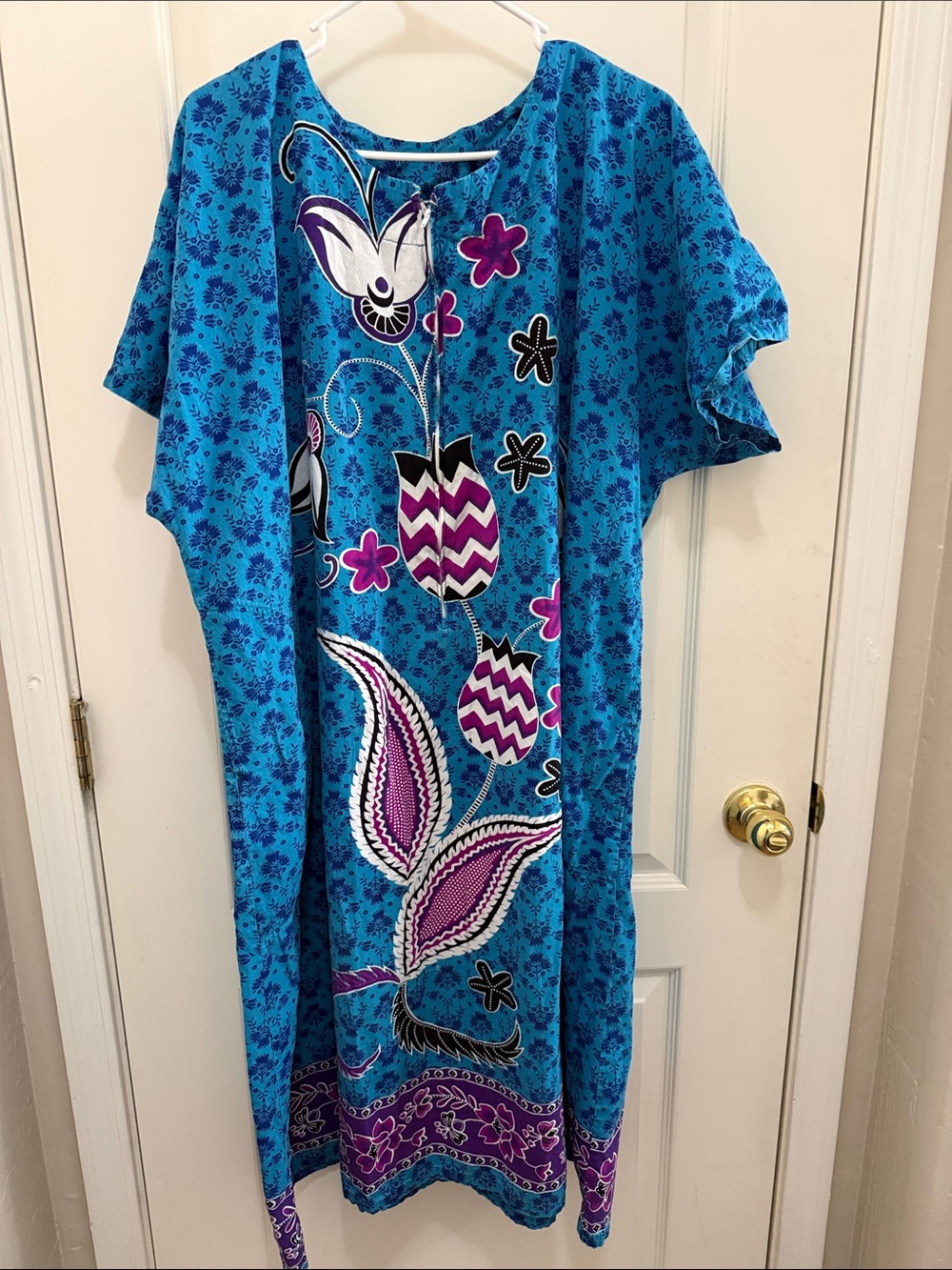 Woman’s 2x Batik Style House Dress Boho Flora Maxi Dress Plus Size Comfy